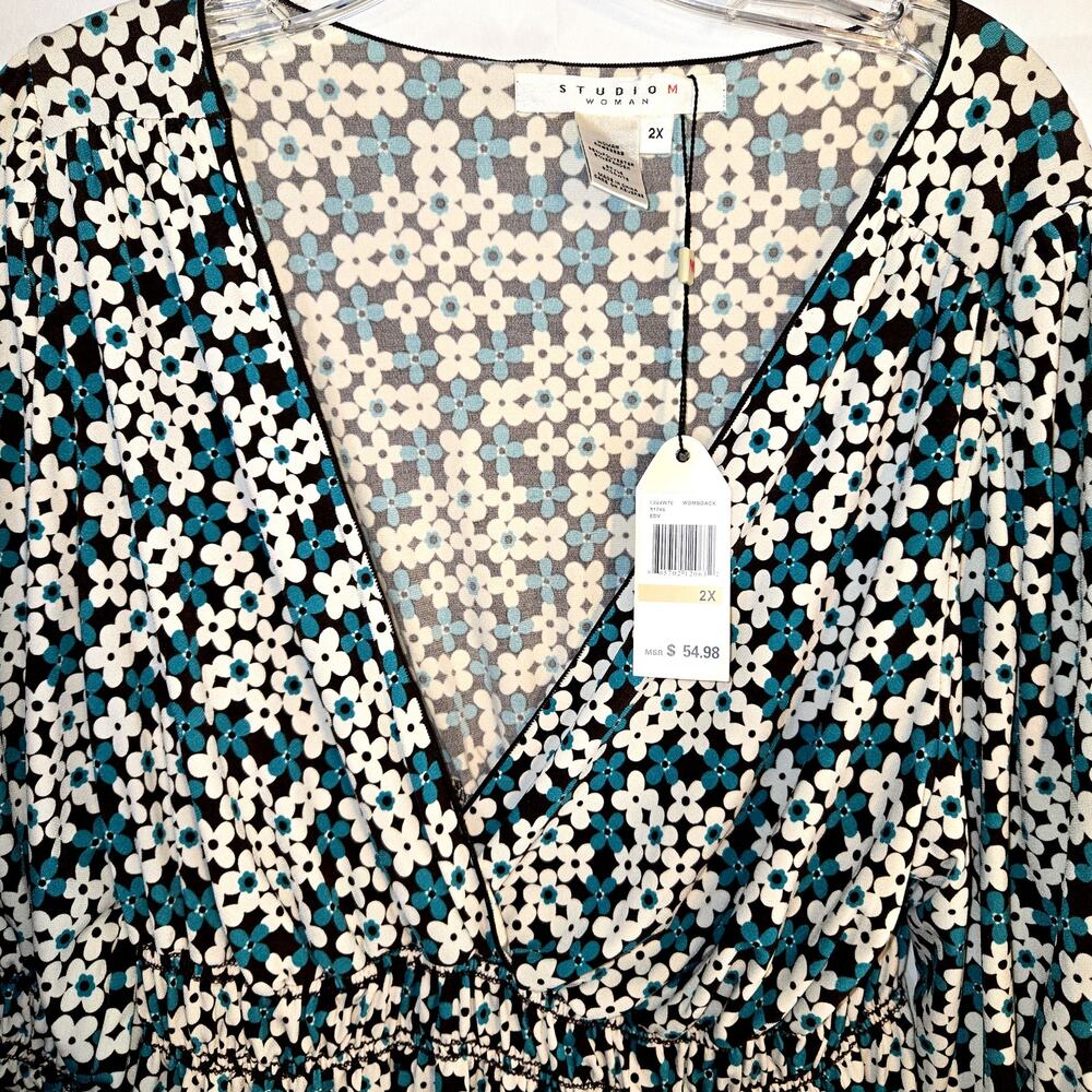 NWT 2X Green BOHO Women's Shirt Long Sleeves Top Blouse Plus 18 20 New With Tags